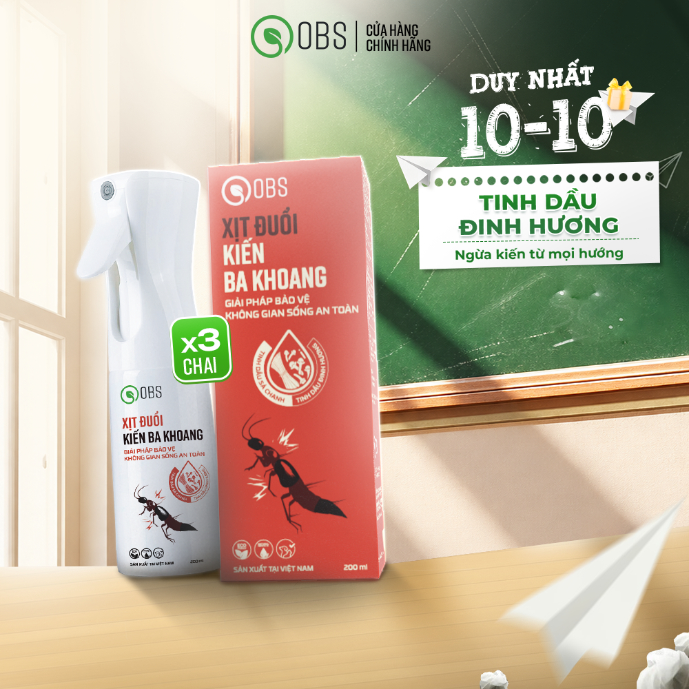 Xịt Đuổi Kiến Ba Khoang OBS| Đuổi Kiến 3 Khoang Sinh Học| Ngừa Bỏng Rát, An Toàn Cho Bé 200ml