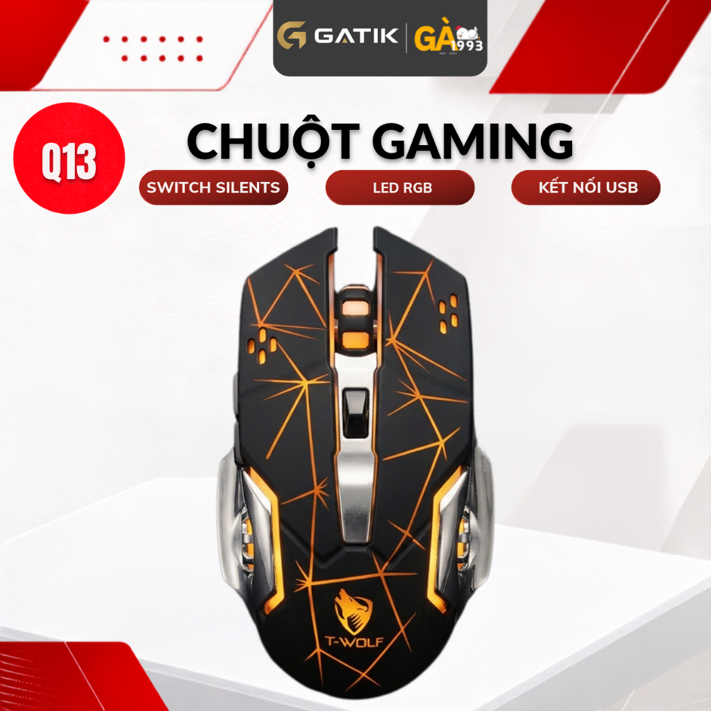 Chuột không dây Gaming T-WOLF Q13 Wireless có Pin sạc, Led RGB - BABY CHICKEN DECOR