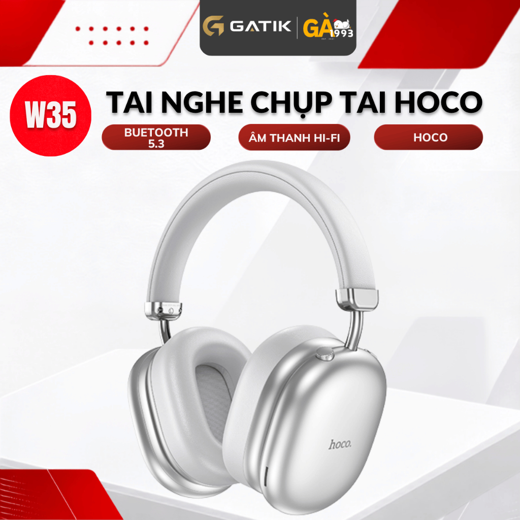 Tai Nghe Chụp Tai Hoco W35 Pin Siêu Trâu 40h, Bluetooth V5.3, Kiểu Dáng Sang Trọng - BABYCHICKENDECOR