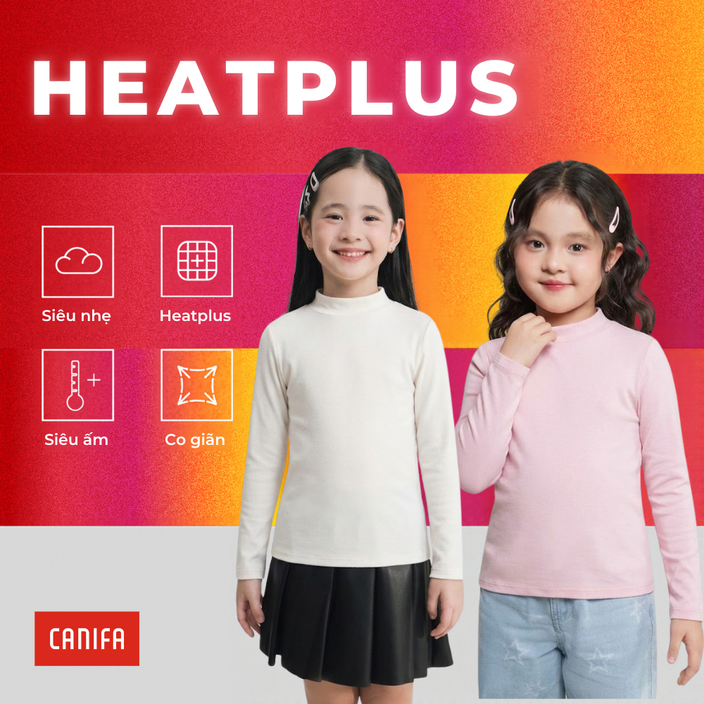 Áo giữ nhiệt bé gái cổ lửng CANIFA chứng chỉ Heatplus giữ ấm nhẹ và thoáng khí 1IT26W003