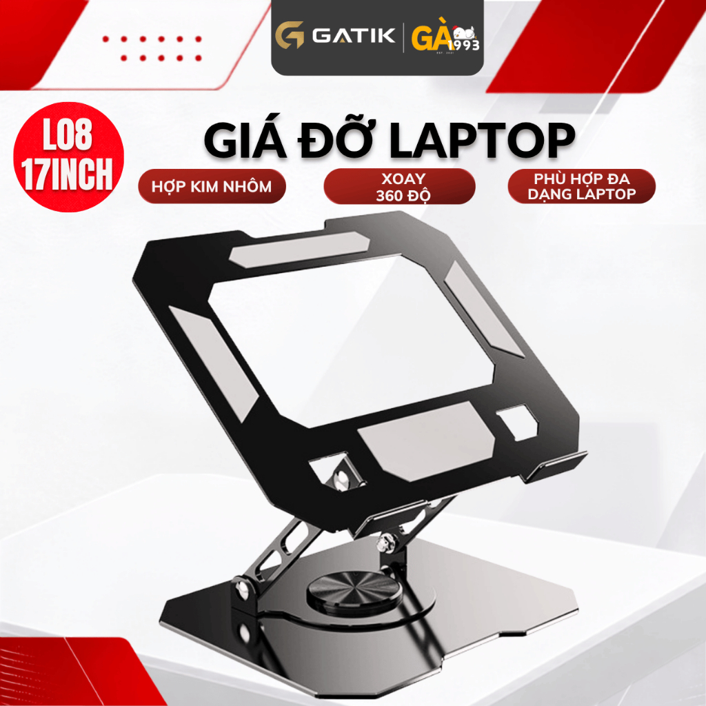 Giá đỡ Laptop Xoay 360 độ L08 bản full size - Tuỳ chỉnh độ cao - Dành cho Laptop - Macbook - Ipad