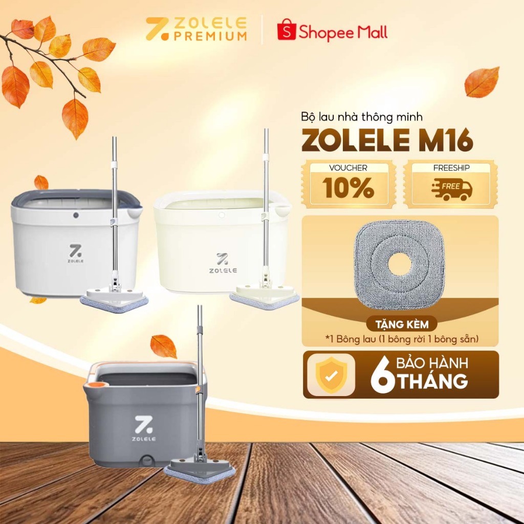 Bộ cây lau nhà ZOLELE 360 độ tự vắt 2 ngăn tách riêng nước bẩn M16 - Chính hãng