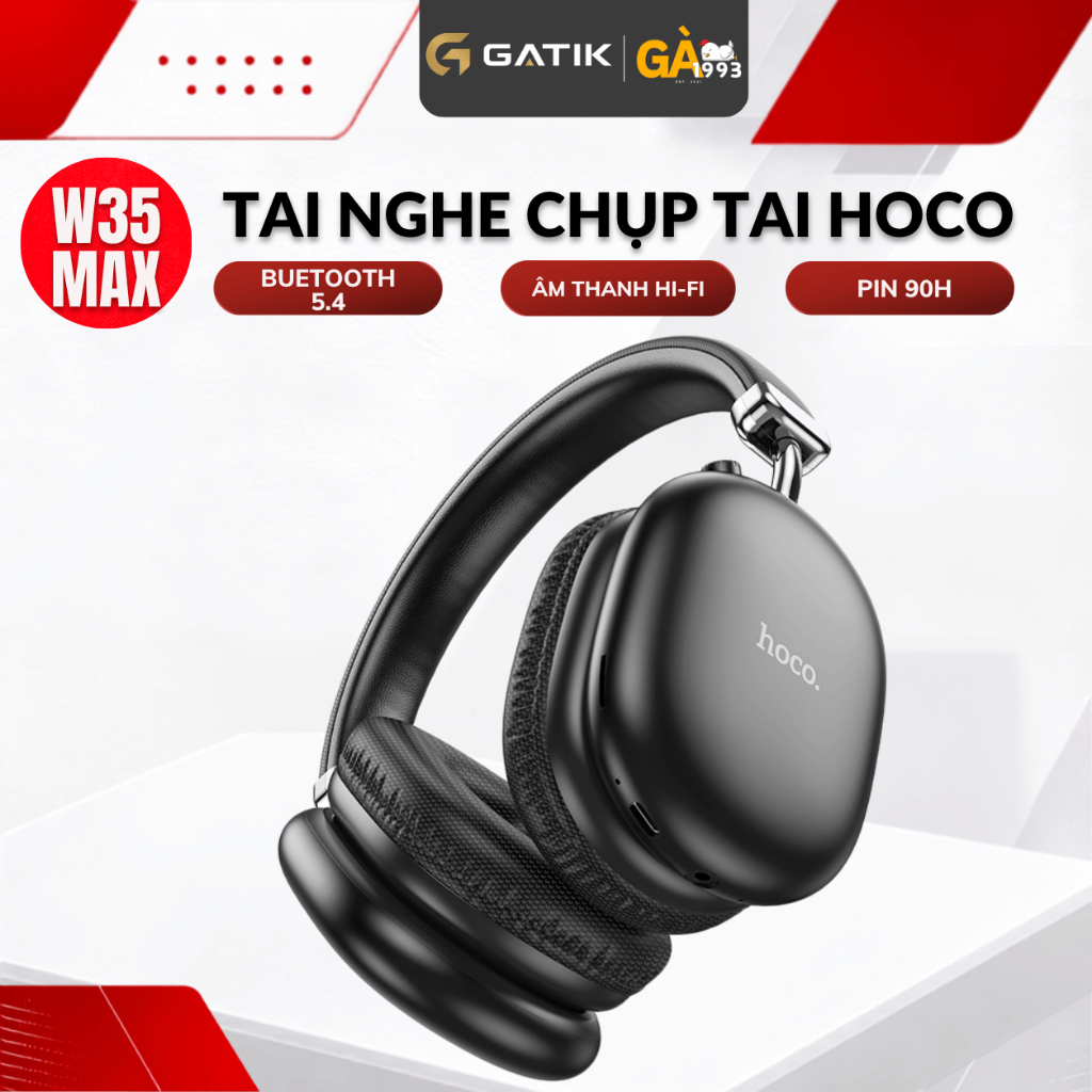 Tai nghe chụp tai W35 Max, Tai nghe bluetooth V5.3 pin 90H chính hãng, tích hợp micro, hỗ trợ thẻ nhớ.