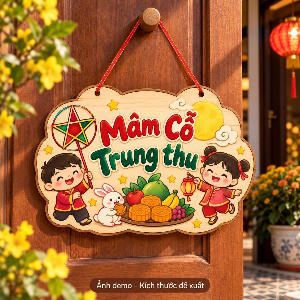 Bảng gỗ tên mâm cỗ Trung Thu — ảnh listing minh họa