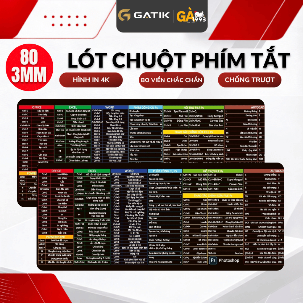 Lót chuột cỡ lớn size 80x30 90x40cm, dày 3mm – Bề mặt mịn, di chuột mượt mà, bo viền chắc chắn