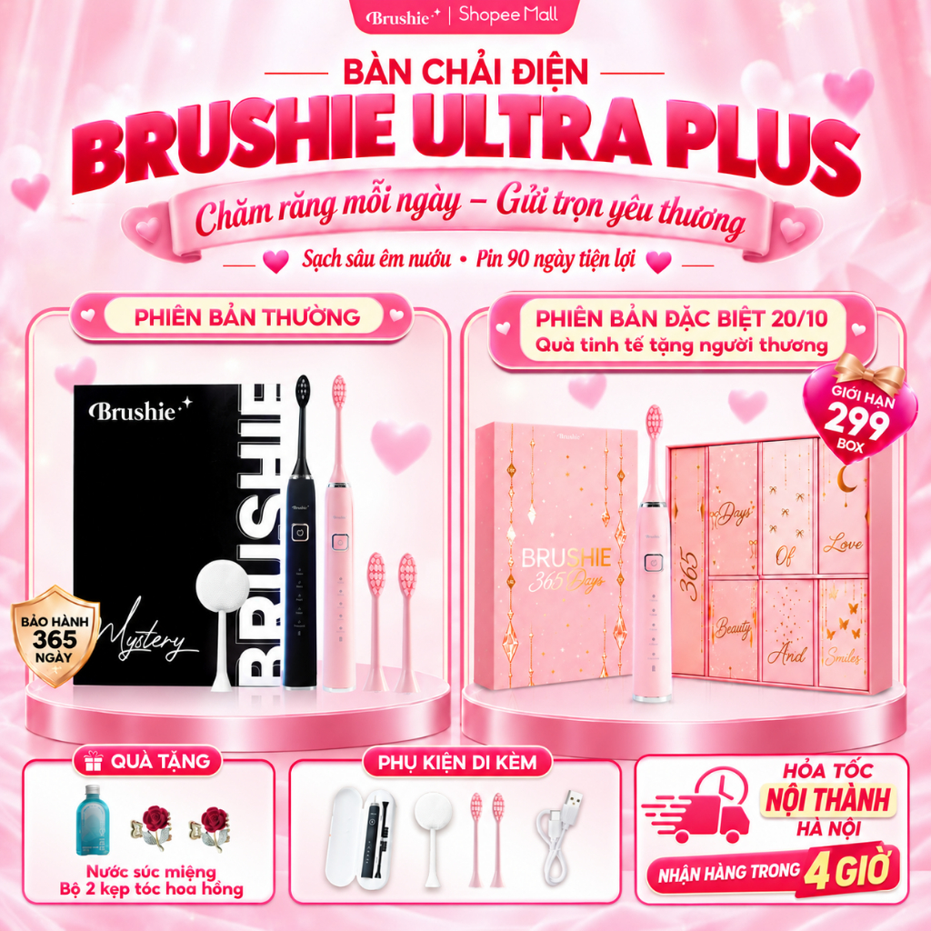 [GIÁ 540K TẠI LIVE SHOP] Bàn Chải Điện Brushie Ultra Lông Mềm 2in1 Rửa Mặt, Quà Tặng Cho Nữ 20/10 quà tặng người yêu LIS