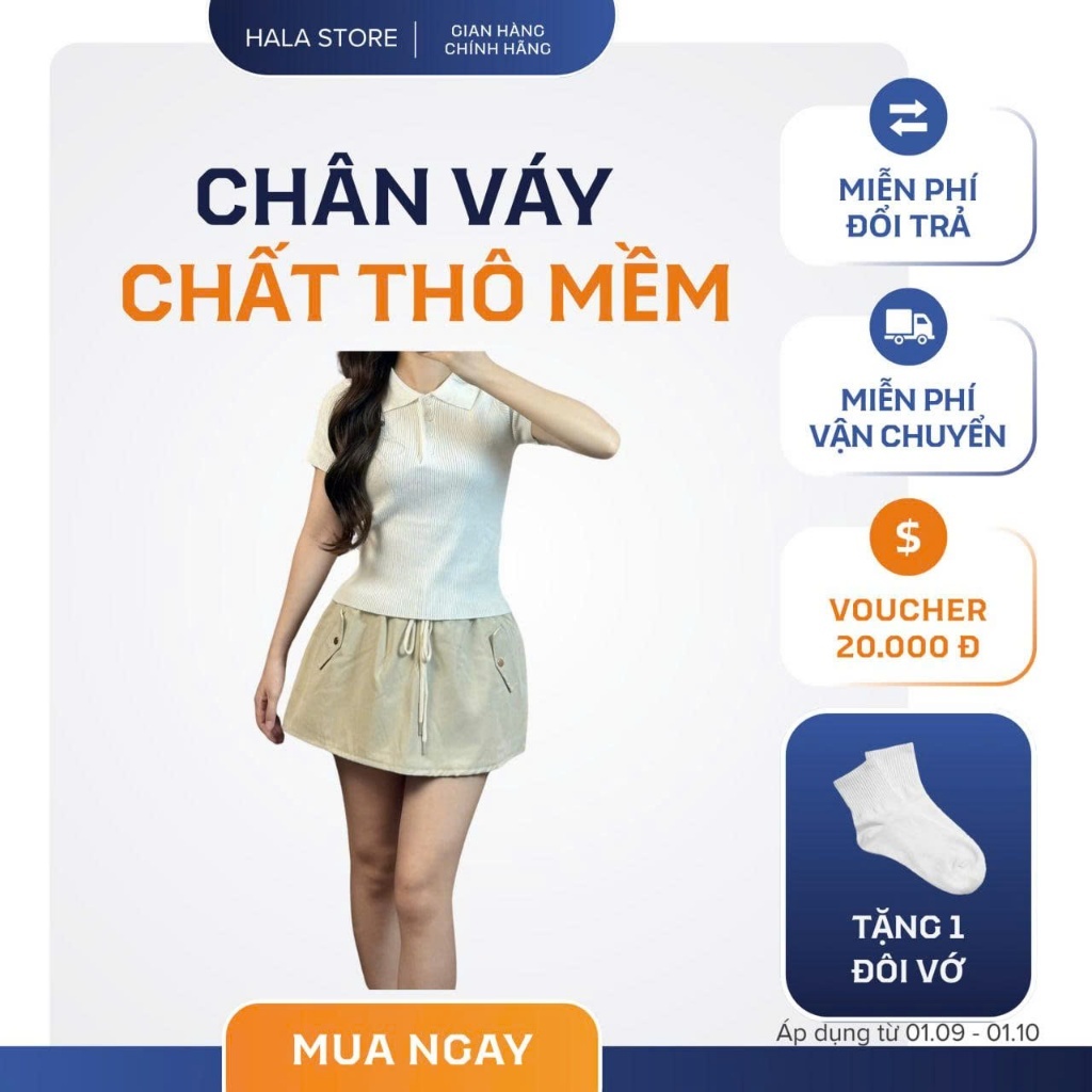 Chân Váy Chữ A chất thô mềm Có Nắp Túi 2 bên, có Quần Bảo Hộ