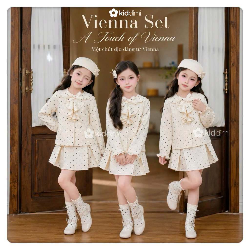 (Chính hãng Kiddimi) Set (áo+cváy) tiểu thư, sang chảnh cho bé gái - VIENNA SET