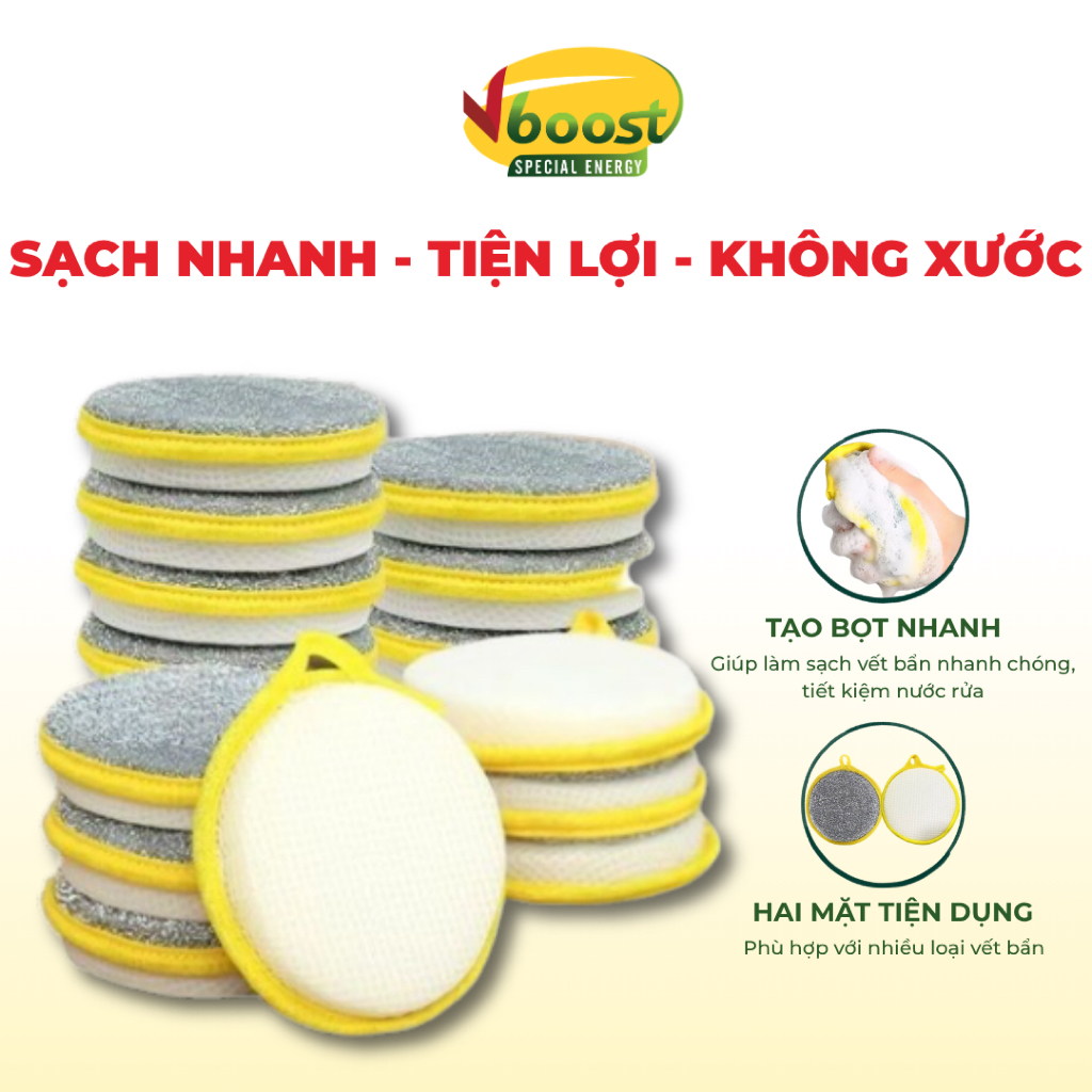 Miếng rửa chén Vboost mút rửa chén hai mặt tạo bọt tốt không gây trầy xước làm sạch bát đĩa hiệu quả