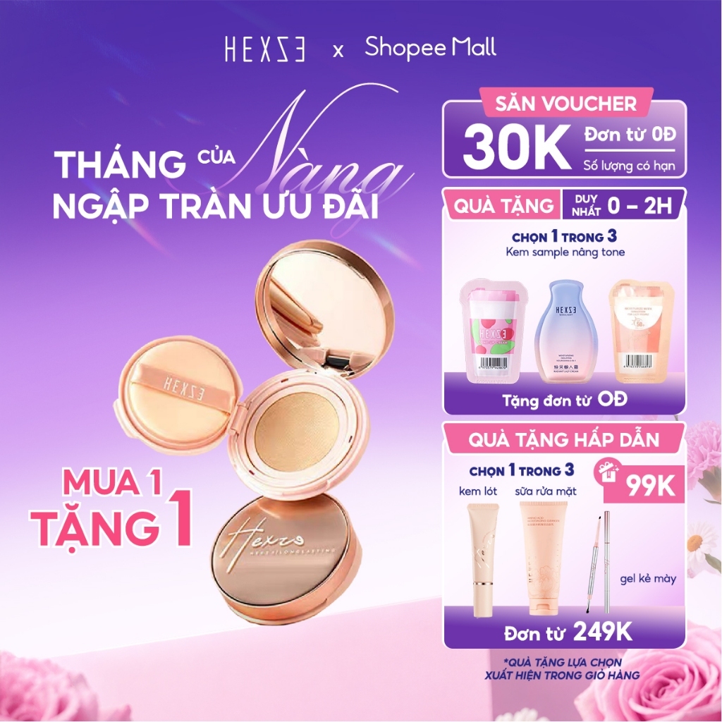 Cushion cấp ẩm lâu trôi HEXZE 15g, phấn nước căng bóng, mỏng nhẹ nâng tone tự nhiên TẶNG KÈM LÕI THAY 15G