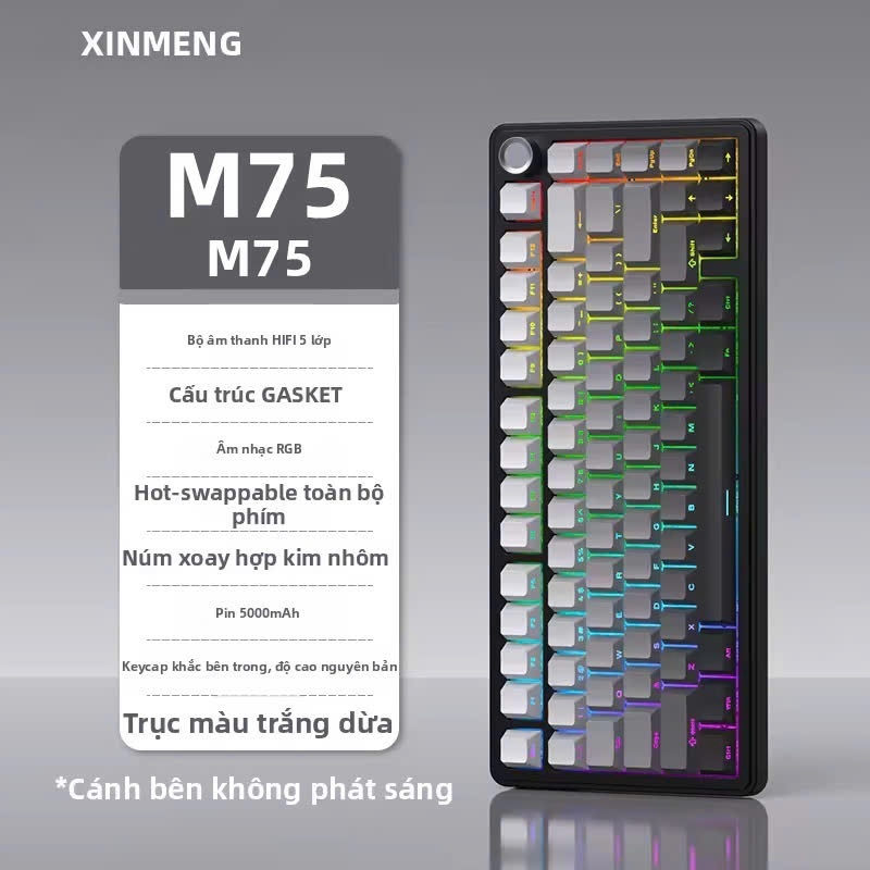 Bàn Phím Cơ 3 Mode Xinmeng M75 SOC - Gasket Mount, Mạch Xuôi Hotswap, Pin 5000mAh, Led RGB