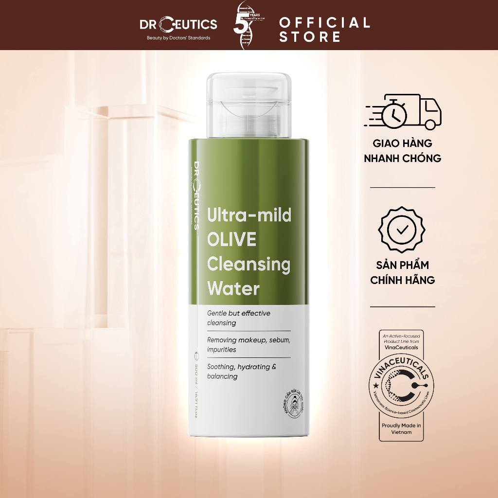 PHIÊN BẢN 2025 DRCEUTICS Nước Tẩy Trang Ultra-mild OLIVE Cleansing Water Cho Mọi Loại Da, Da Nhạy Cảm 500ml