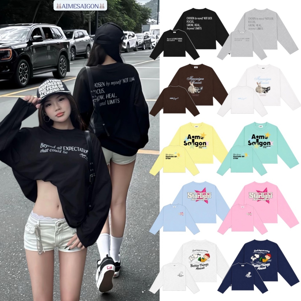 Link1 [ATD04 Ver4] Aimesaigon Áo Thun Tay Dài Long Sleeve Boxy Form Rộng Cổ Tròn " BUNNY LIMITS " Unisex Nam Nữ Basic