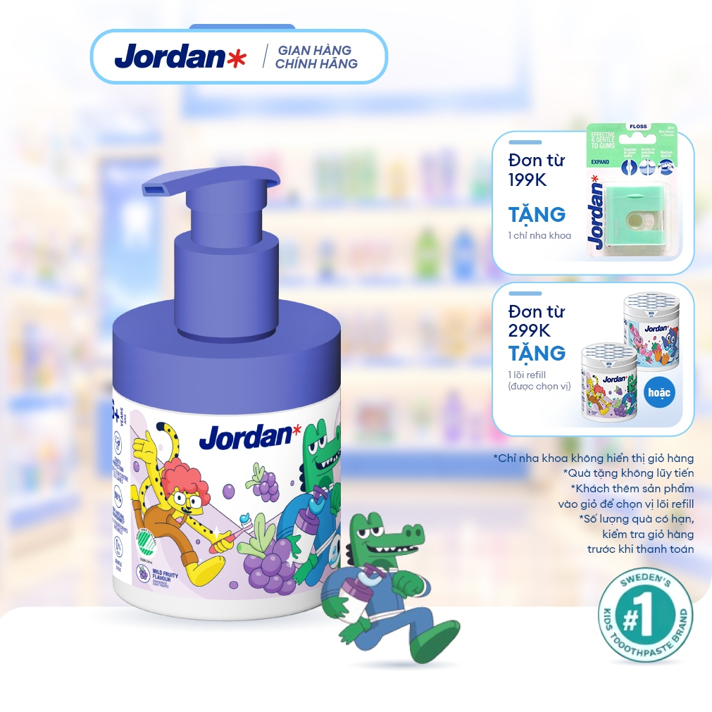 Kem đánh răng Jordan dạng Pump cho trẻ em vị Nho bước 2 cho bé 6-12 tuổi…