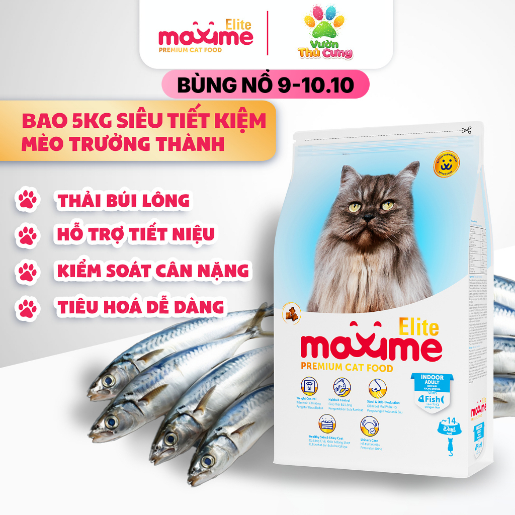 Hạt thức ăn Maxime cho Mèo Nhà bao 5kg - Maxime Elite Indoor Fish - Kiểm Soát Cân Nặng, Hỗ Trợ Thải 