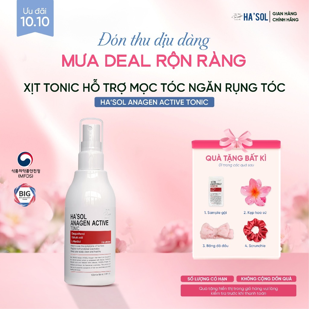 Xịt Tonic Hasol - Dưỡng Nang Tóc, Hỗ Trợ Mọc Tóc, Ngăn Rụng Dành Cho Tóc Rụng Mỏng Yếu Ha'sol Anagen