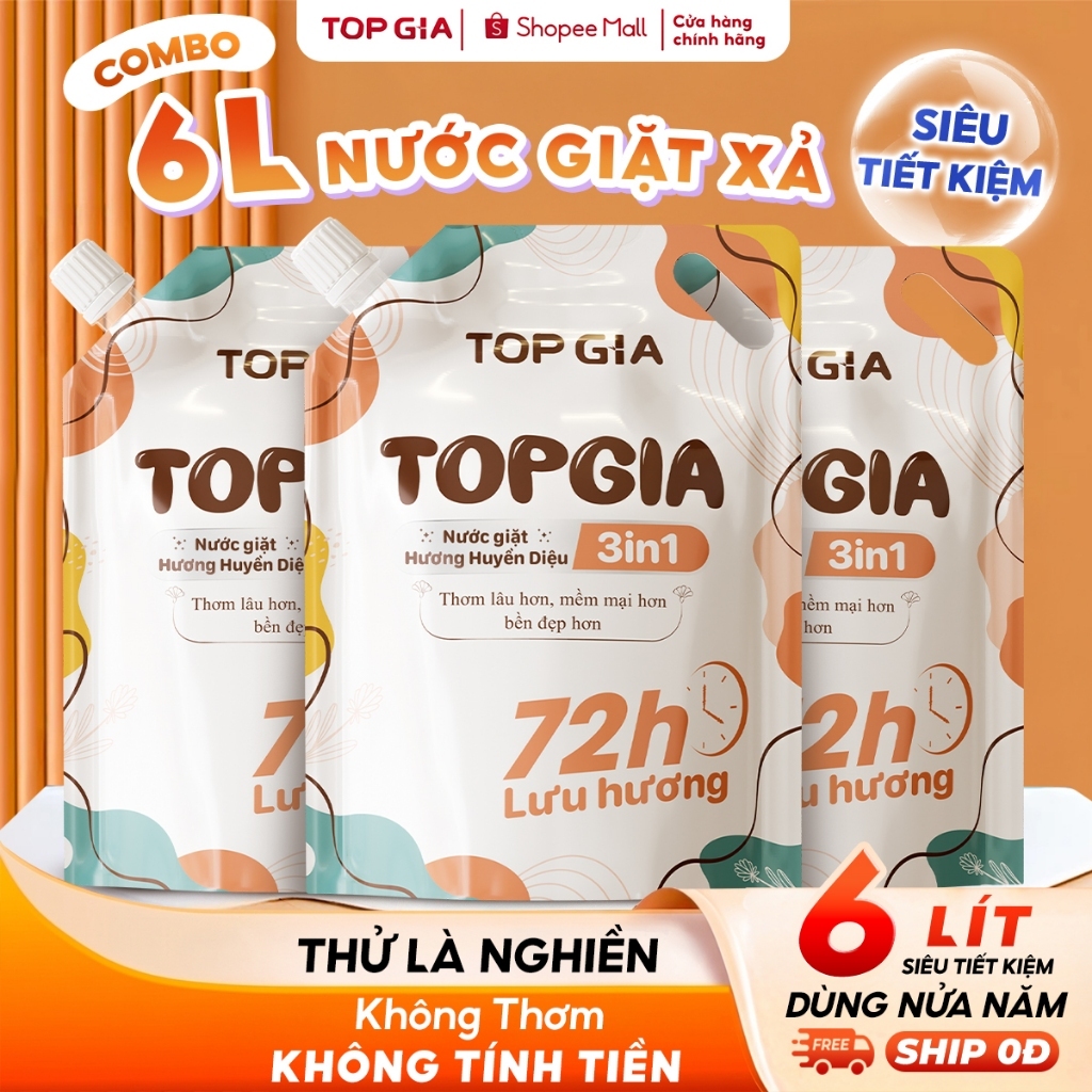 Nước Giặt Xả TopGia 3in1 Hương Huyền Diệu Dịu Thơm Túi 2L, Làm Sạch Sâu, Lưu…