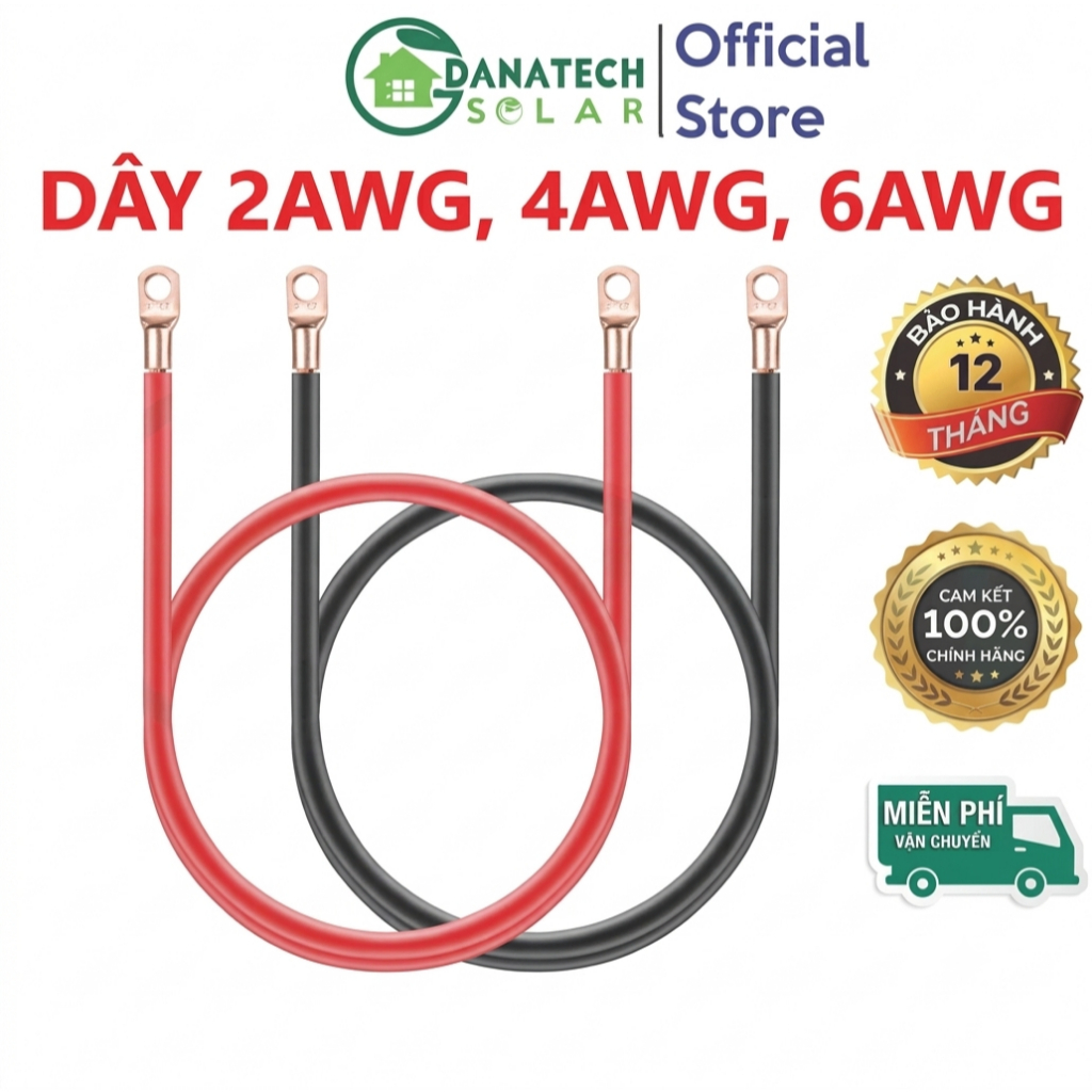 Dây nối bình acquy, pin lithium 2AWG 4AWG 6AWG, dây điện AWG siêu mềm, chịu…