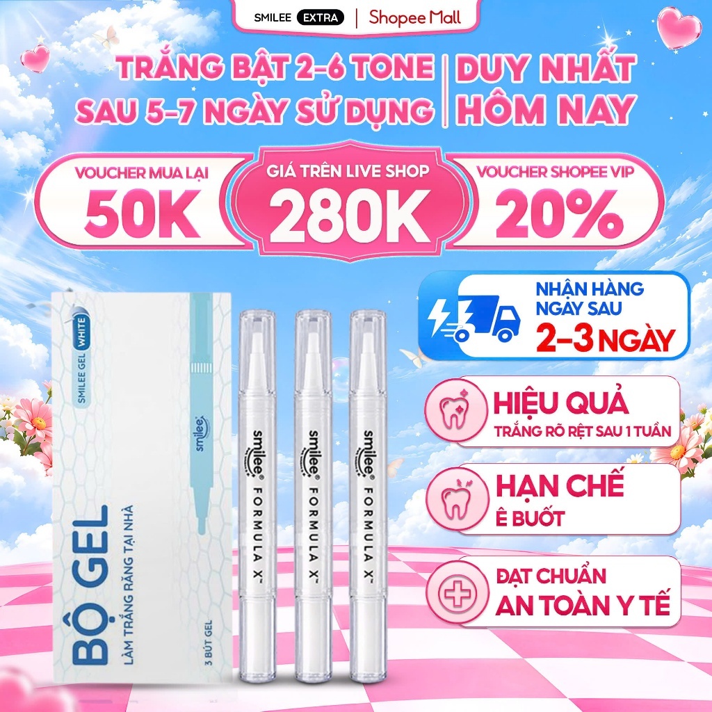 Set 3 bút gel làm trắng răng Smilee bộ bút gel làm trắng răng tại nhà an toàn…
