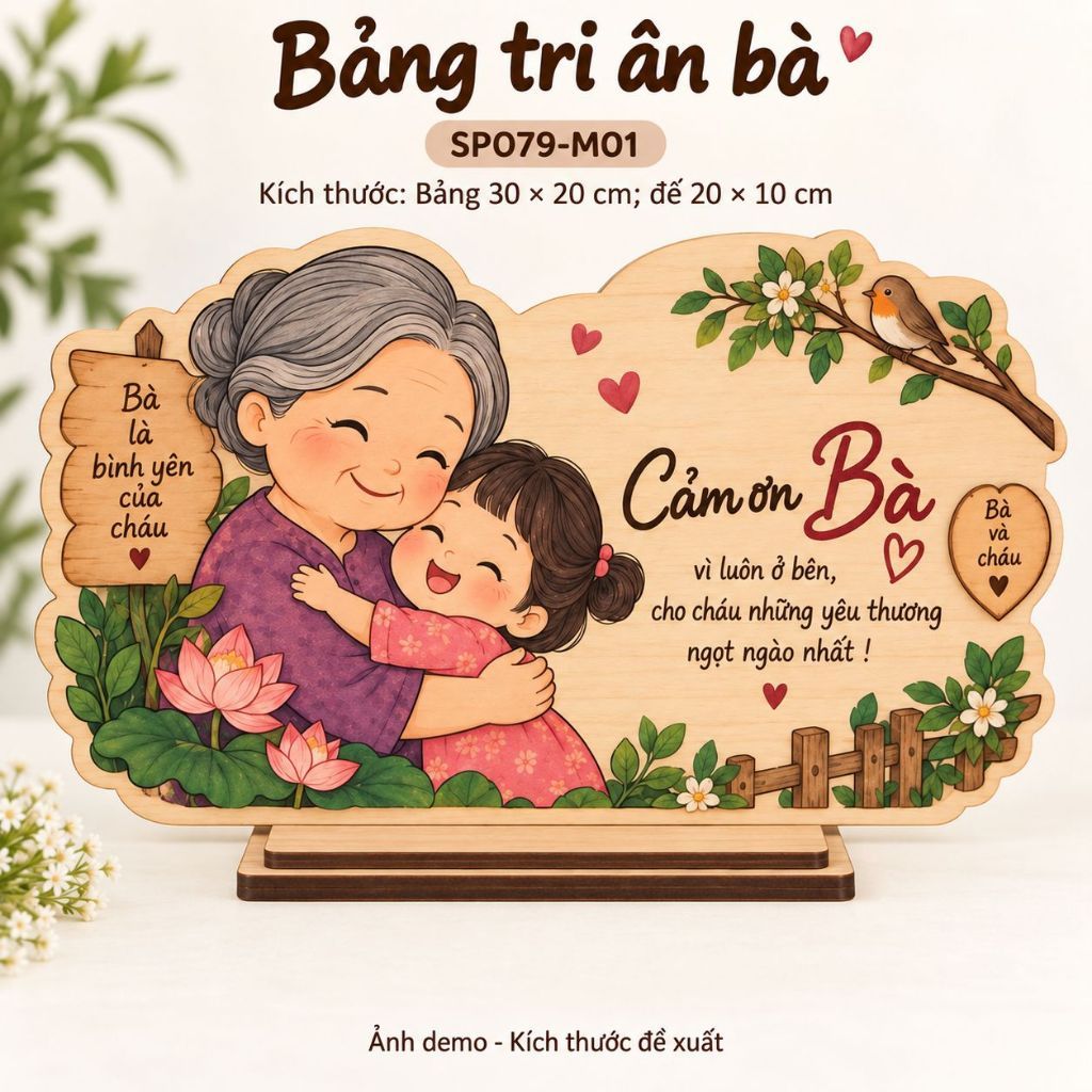 Bảng gỗ tri ân bà — ảnh listing minh họa