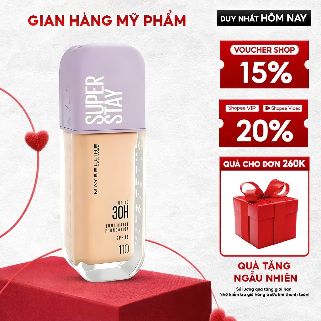 Kem nền bắt sáng Superstay Lumi Matte 30H che phủ siêu nhẹ mặt Maybelline New York 35ml.( mới)