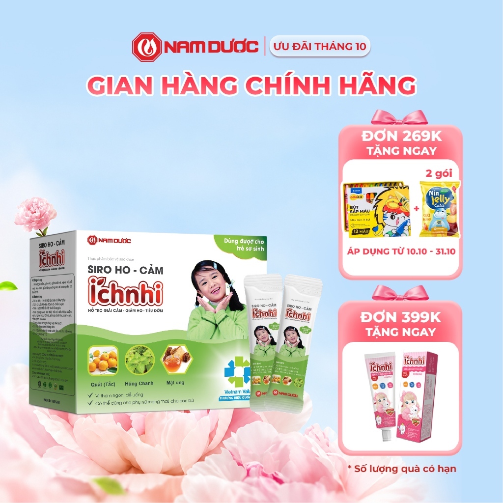 Siro Ho Cảm Ích Nhi(Gói) Nam Dược–TPBVSK Hỗ Trợ Hỗ Trợ Giải Cảm,Giảm Ho,Đờm,Sổ…