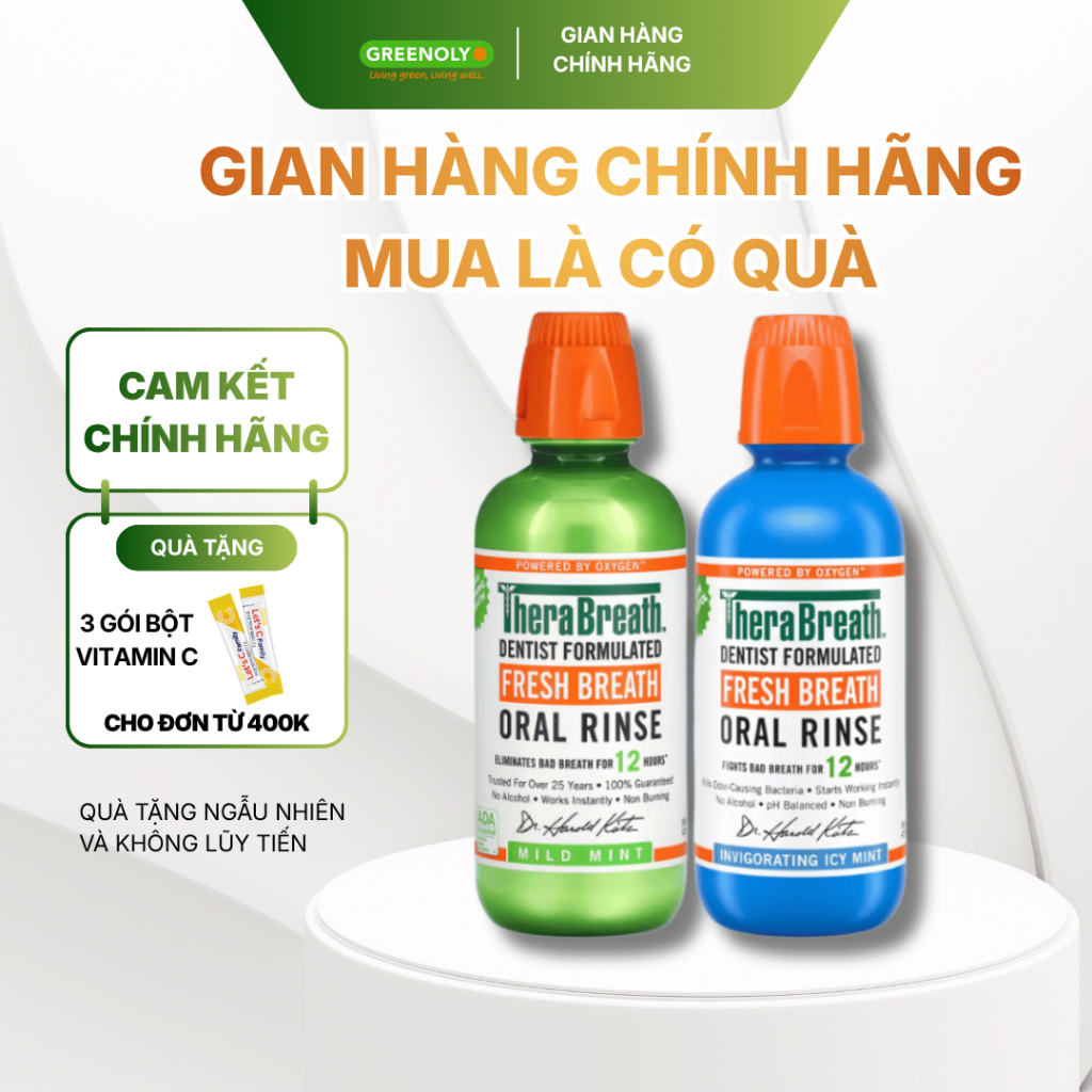 Nước Súc Miệng TheraBreath Vị Bạc Hà Diệt Khuẩn Gây Hôi Miệng Hàng Đầu Mỹ 473ml