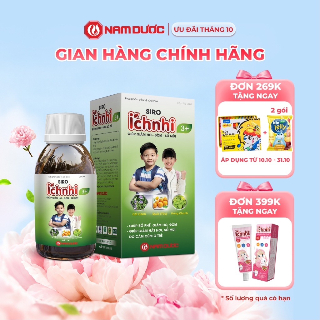 Siro Ích Nhi 3+ Nam Dược – TPBVSK Hỗ Trợ Hỗ Trợ Giải Cảm, Giảm Ho, Đờm, Sổ Mũi…