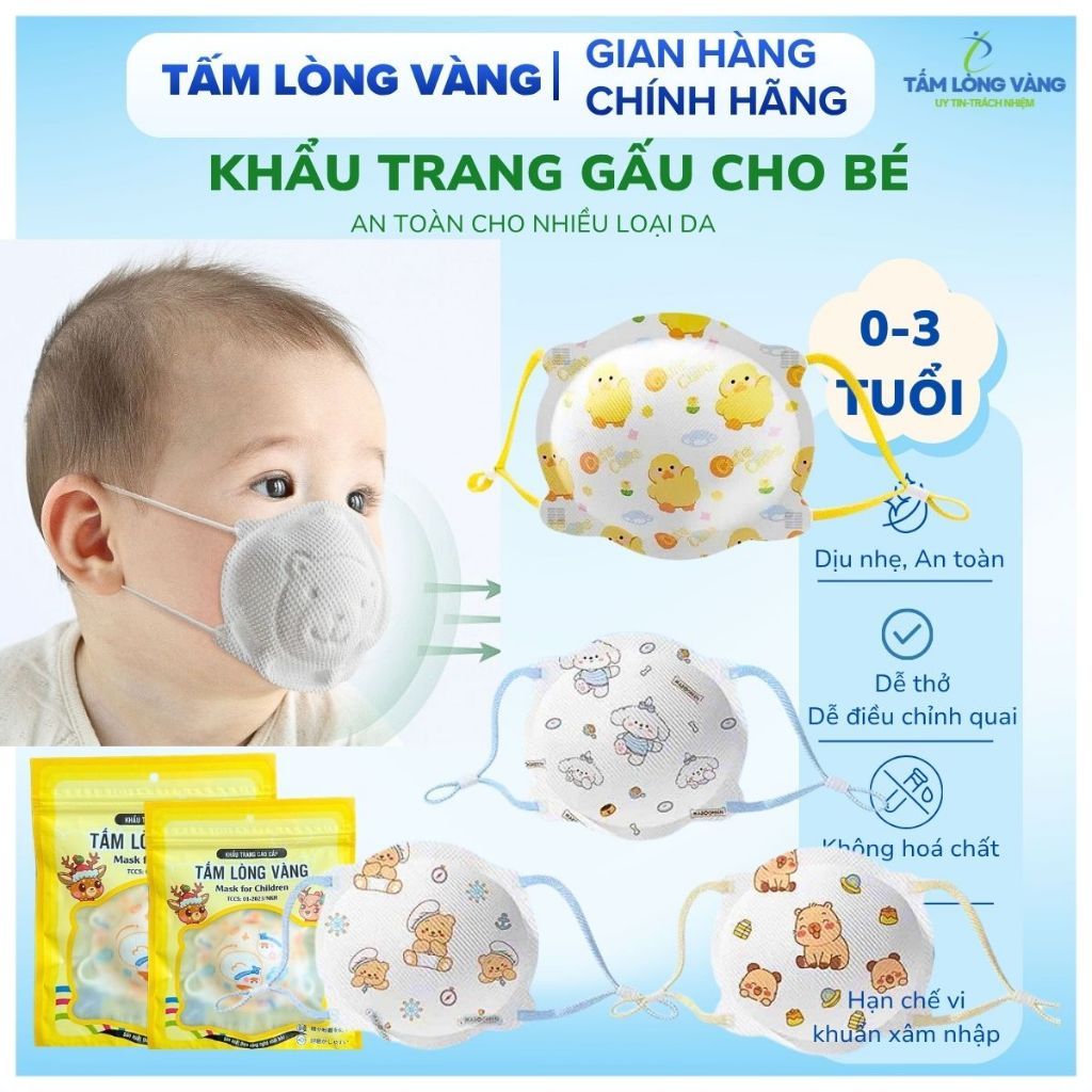 Combo 5,10,20 chiếc khẩu trang trẻ em hình con gấu Tấm Lòng Vàng cho bé sơ…