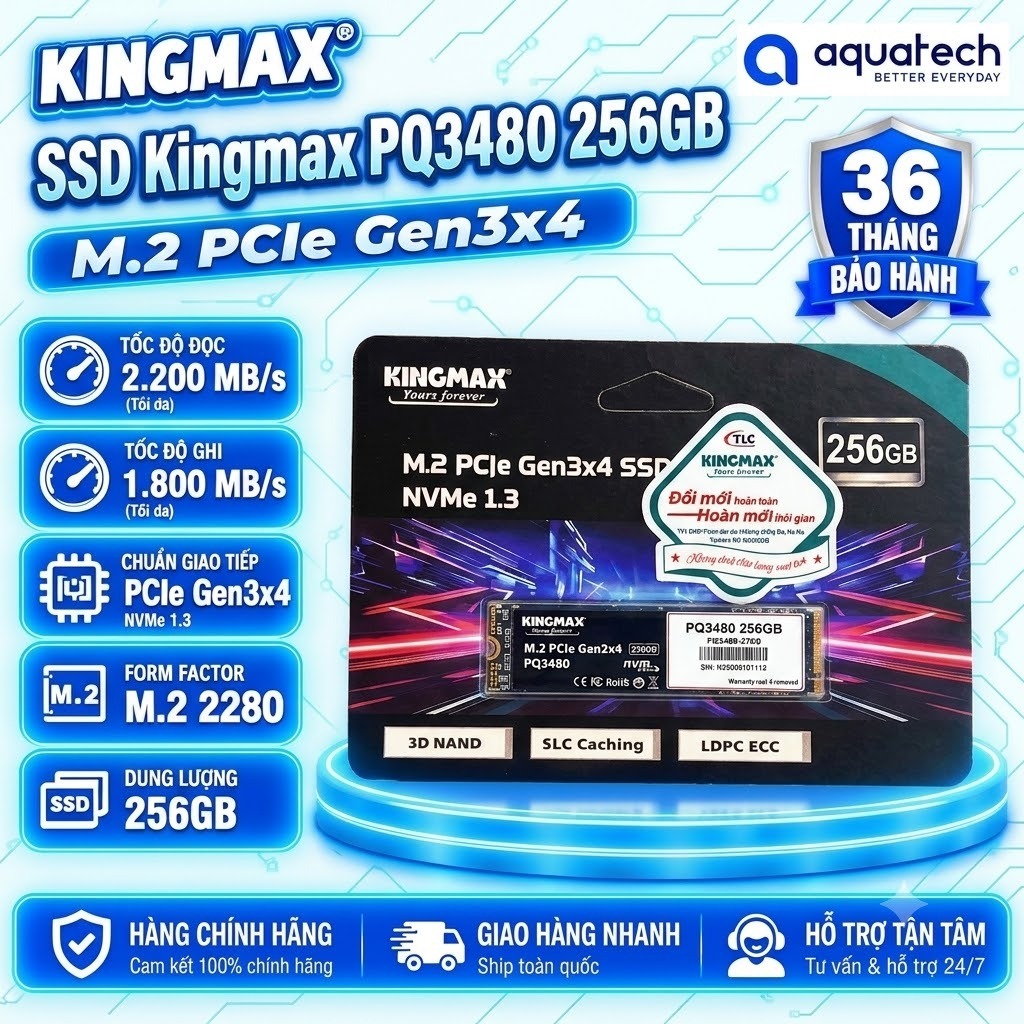 Ổ cứng [ FULL VAT ] SSD Kingmax PQ3480 256GB M.2 2280 NVMe PCIe Gen3x4 SSD gắn trong máy tính - BẢO 
