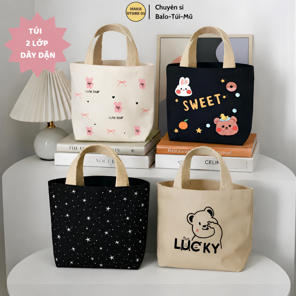 Túi đa năng mini 12 cung Hoàng Đạo,túi vải đựng mỹ phẩm canvas đựng cơm ăn trưa sức chứa lớn phong cách Nhật Bản