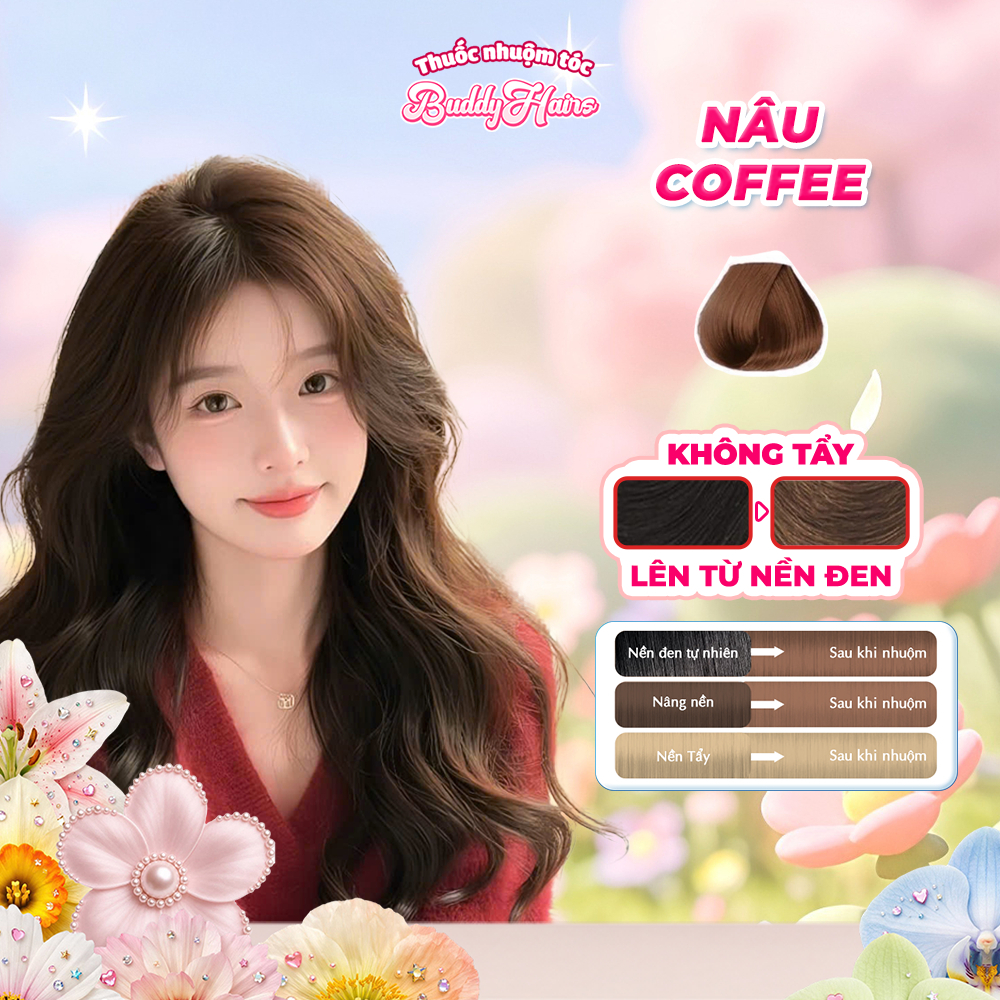 Thuốc nhuộm tóc màu NÂU COFFEE, NÂU CÀ PHÊ, NÂU CAFE, thuốc nhuộm tóc không cần tẩy, kem nhuộm tóc tại nhà Buddyhairs