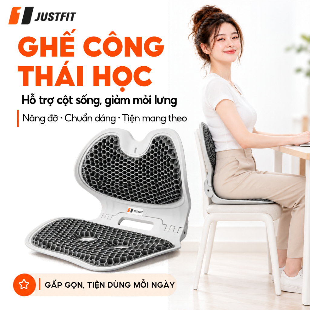 Ghế công thái học gấp gọn JUSTFIT nâng cấp, chỉnh tư thế định hình cột sống…
