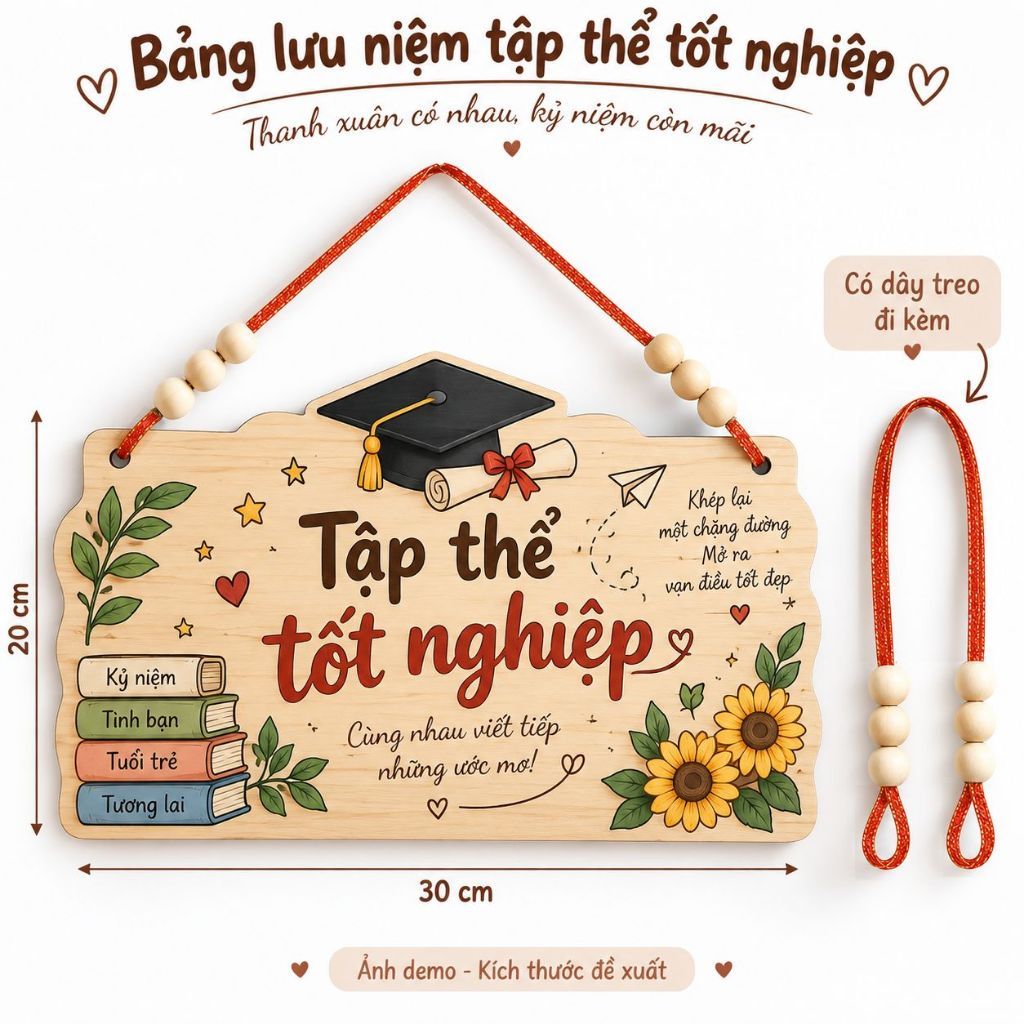 Bảng gỗ lưu niệm tập thể tốt nghiệp 30 x 20 cm — ảnh listing minh họa