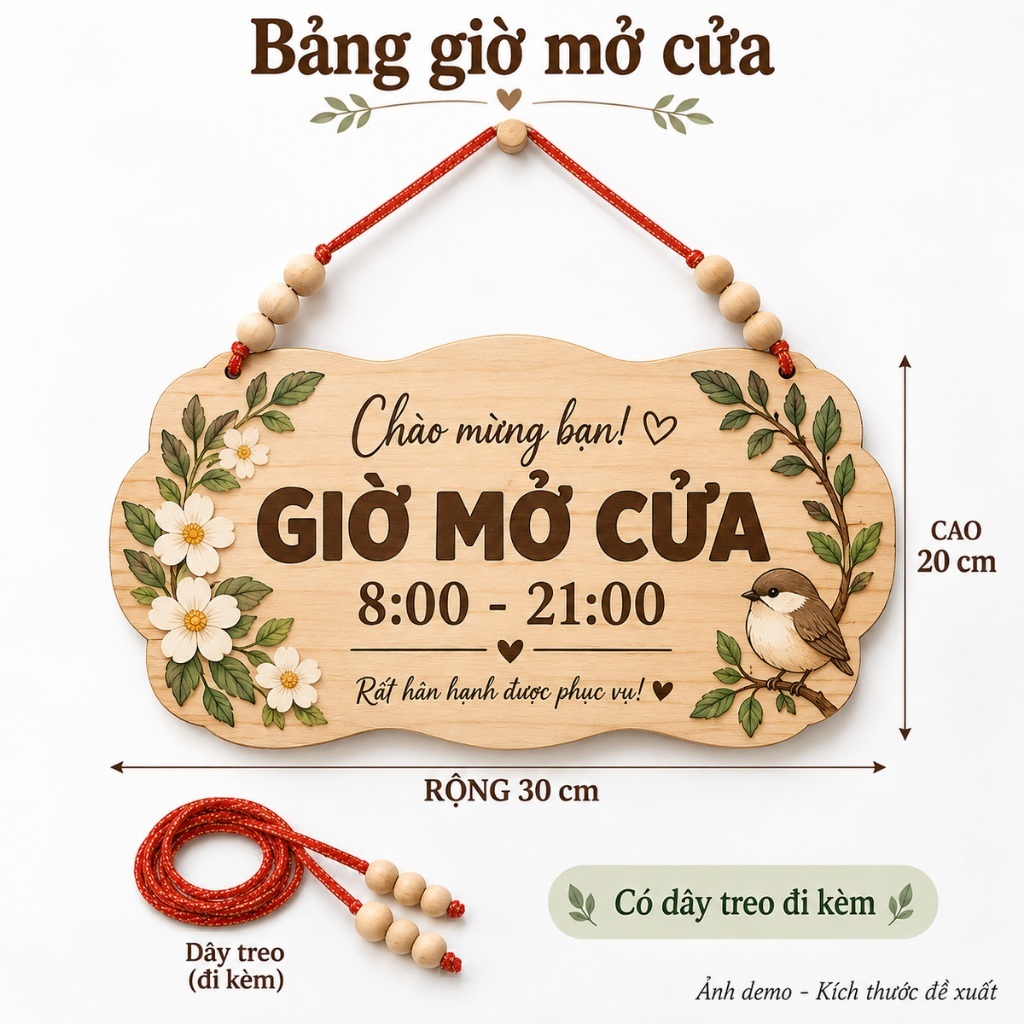 Biển Gỗ Giờ Mở Cửa — ảnh listing minh họa