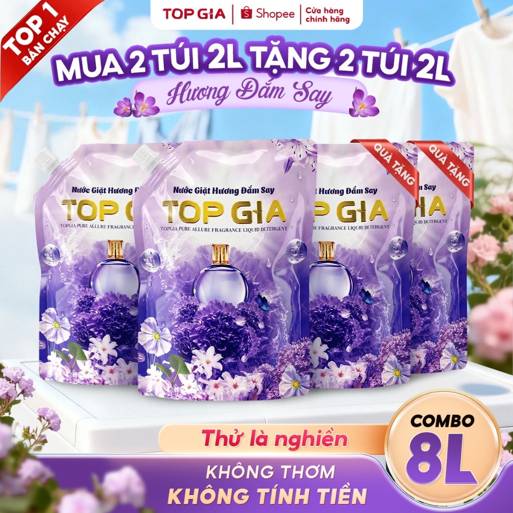 Nước giặt xả TOPGIA Hương Đắm Say dịu nhẹ, tẩy sạch vết bẩn, lưu hương 72H, an…