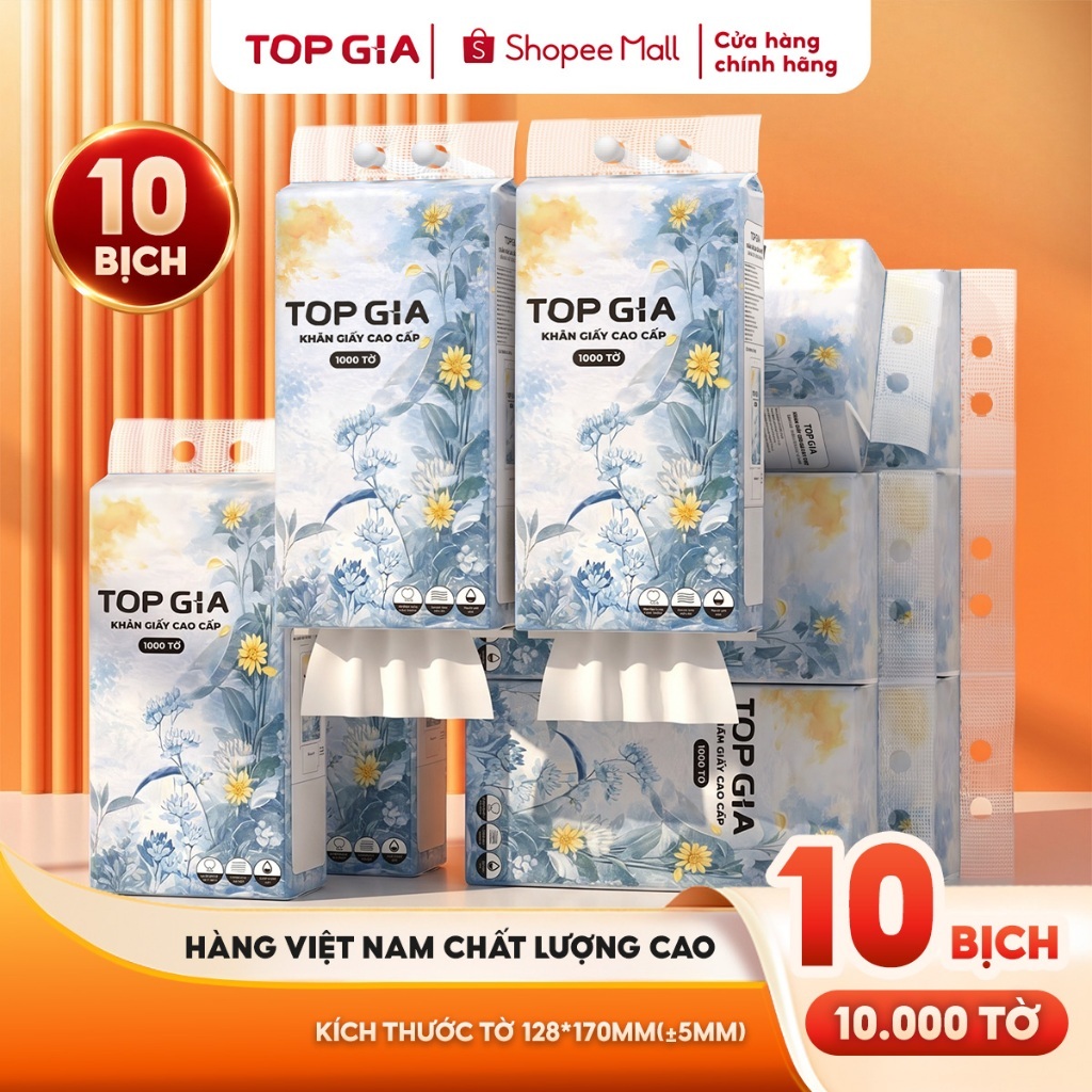 COMBO LỚN 10 bịch rút đáy mộc an Topgia 1000 tờ, 4 lớp dày dặn, hàng Việt Nam…