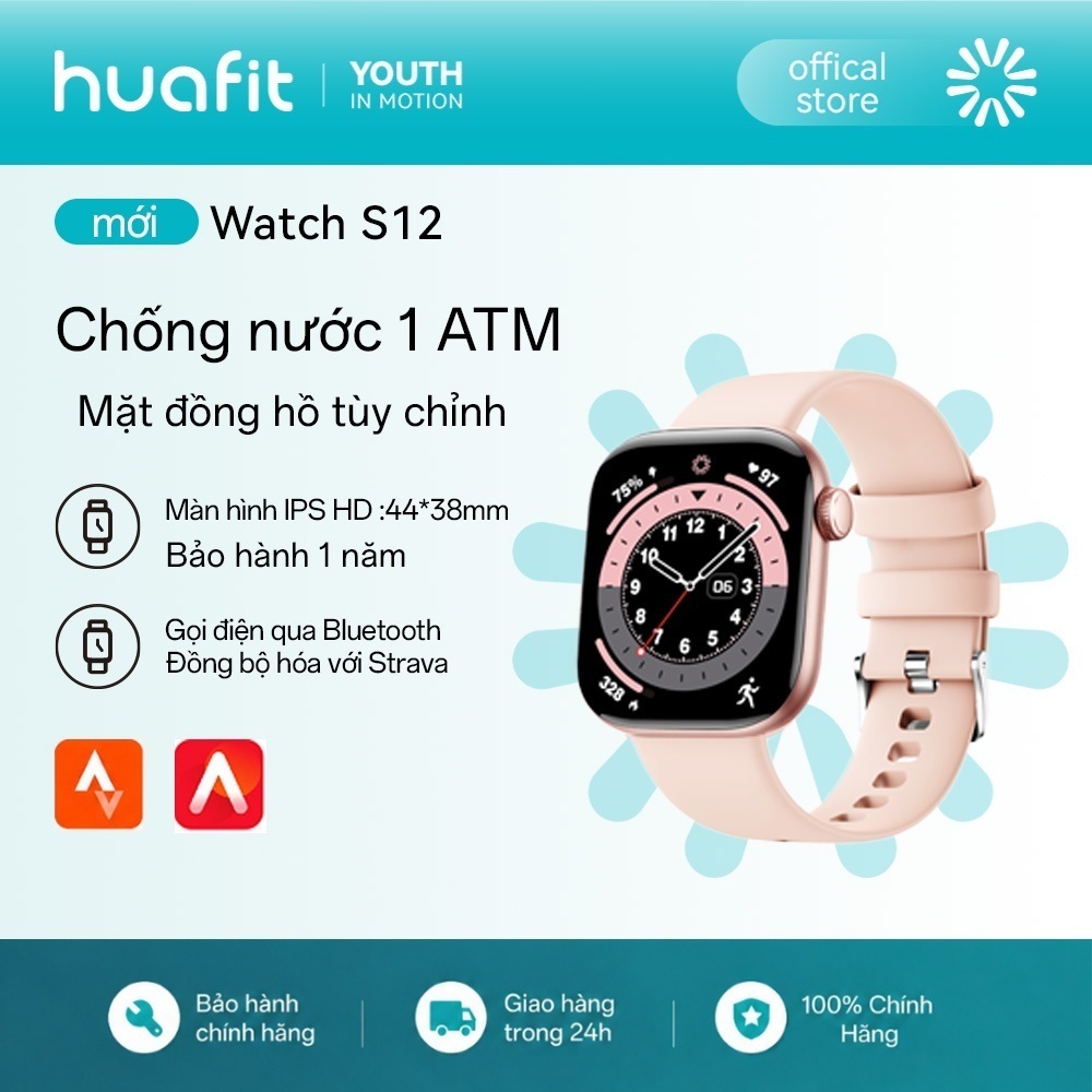 [Strava] HUAFIT S12 đồng hồ thông minh Gọi điện Bluetooth 1.83 inch HD Chống nước Theo dõi sức khỏe 24H Nhận thông báo