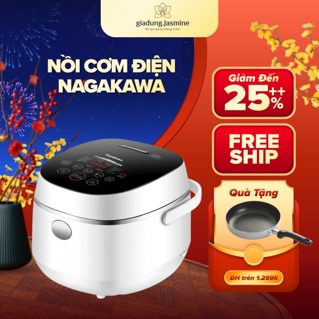 Nồi Cơm Điện Nagakawa NAG0136 Dung Tích 1.2L Lòng Nồi Chống Dính Cơm Ngon Tròn Vị