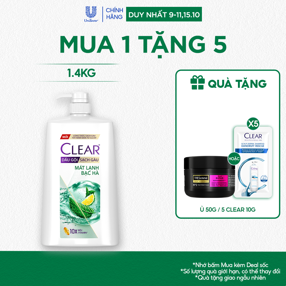 Dầu gội sạch gàu Clear Mát Lạnh Bạc Hà 1,4kg