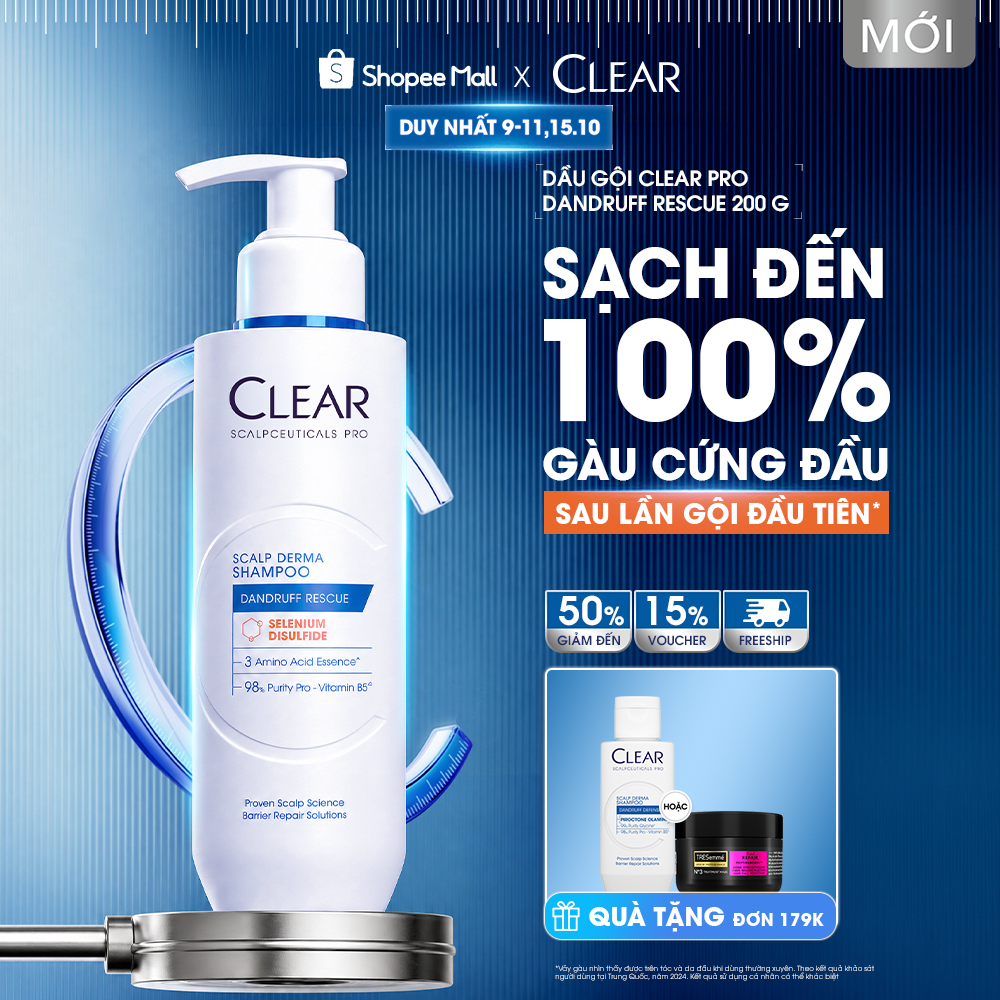 Dầu Gội Chuyên Dụng Giúp Sạch Gàu Cứng Đầu Đến 100% Clear Pro Dandruff Rescue…