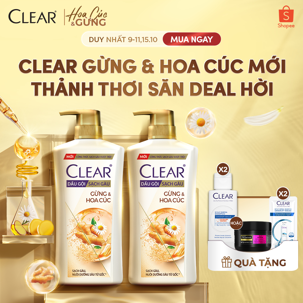Combo 2 Dầu Gội Clear Thảo Dược, Gừng Hoa Cúc Nuôi Dưỡng Da Đầu Từ Gốc, Sạch…