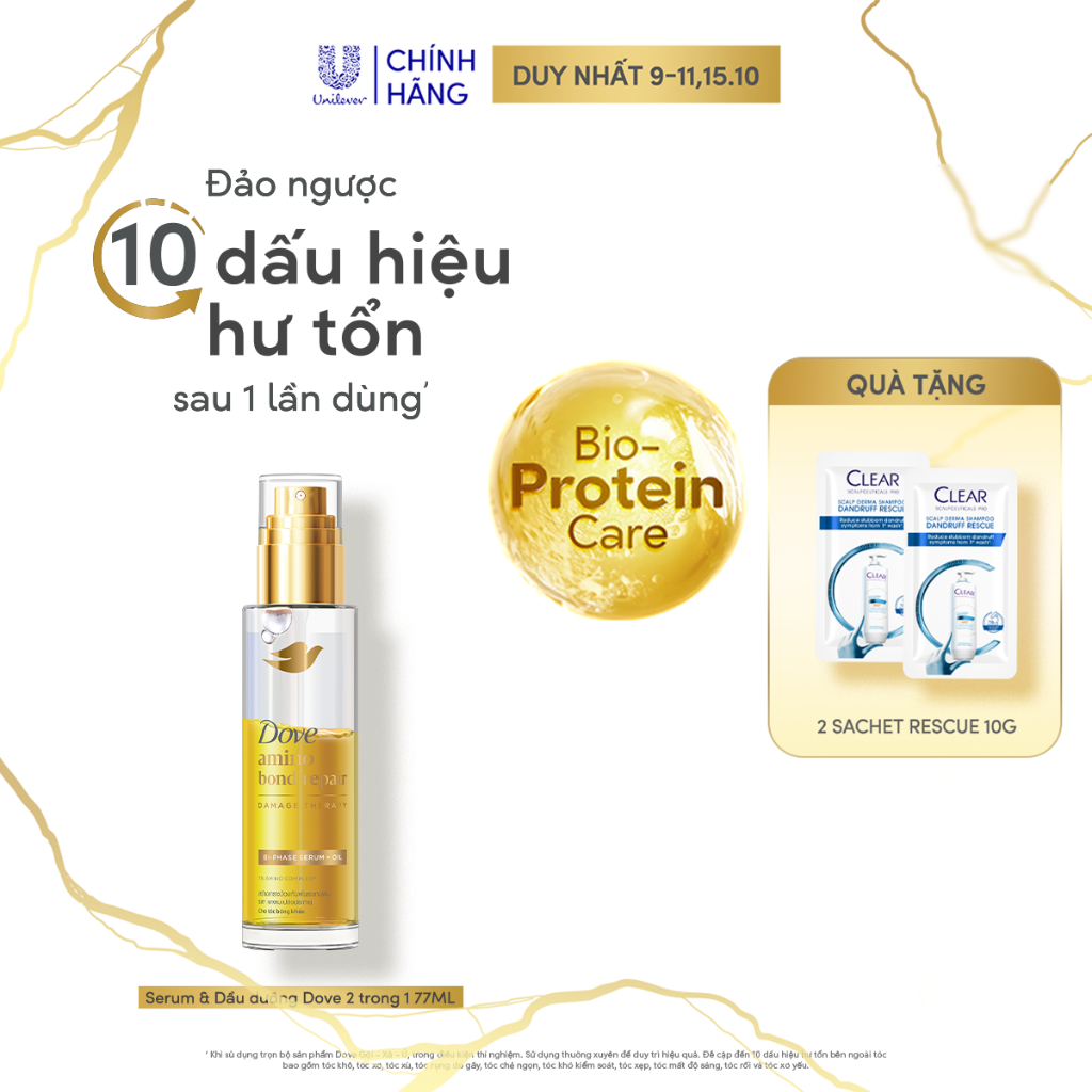 Serum & Dầu dưỡng Dove 2 trong 1 chứa 7% Amino Acid cho tóc bóng 5X