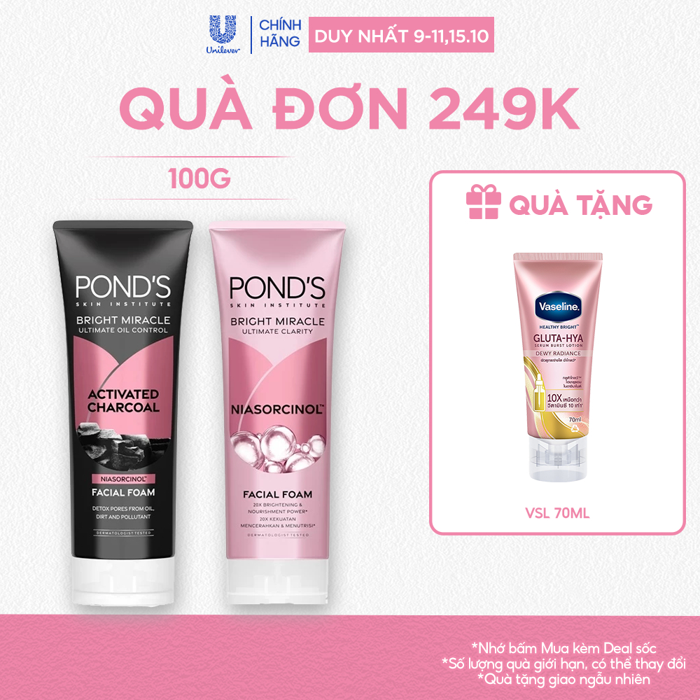 Sữa rửa mặt sáng da sạch sâu Pond's Bright Miracle Niasorcinol 100G