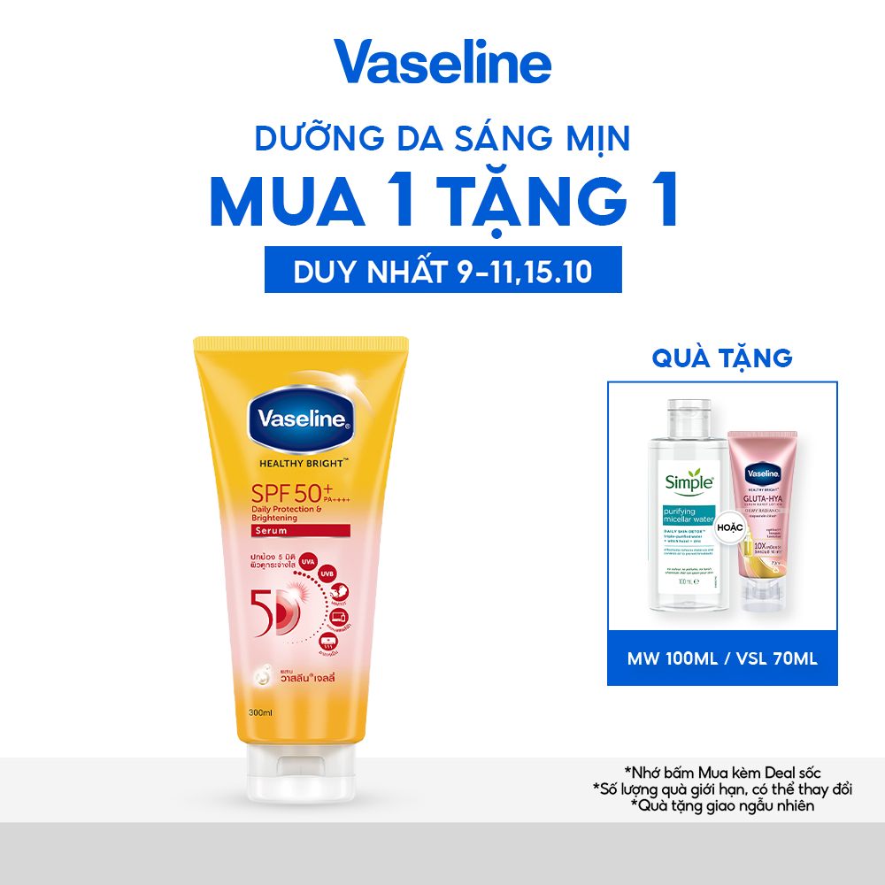 Chống nắng cơ thể Vaseline 50x bảo vệ da với SPF 50+ PA++++ giúp da sáng hơn gấp 2X 300ml