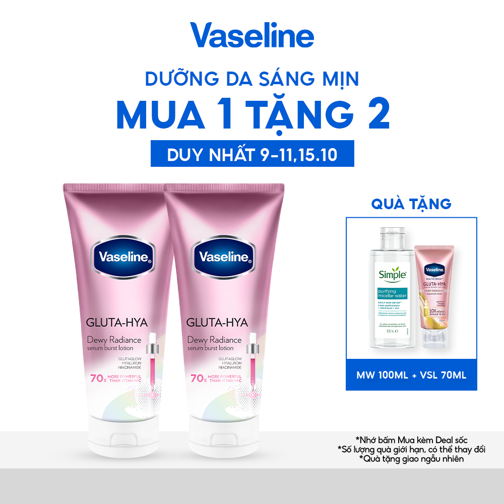 Combo 2 Serum Vaseline Gluta-Hya Dưỡng Da Sáng Mịn Sau 5 Ngày 300ML
