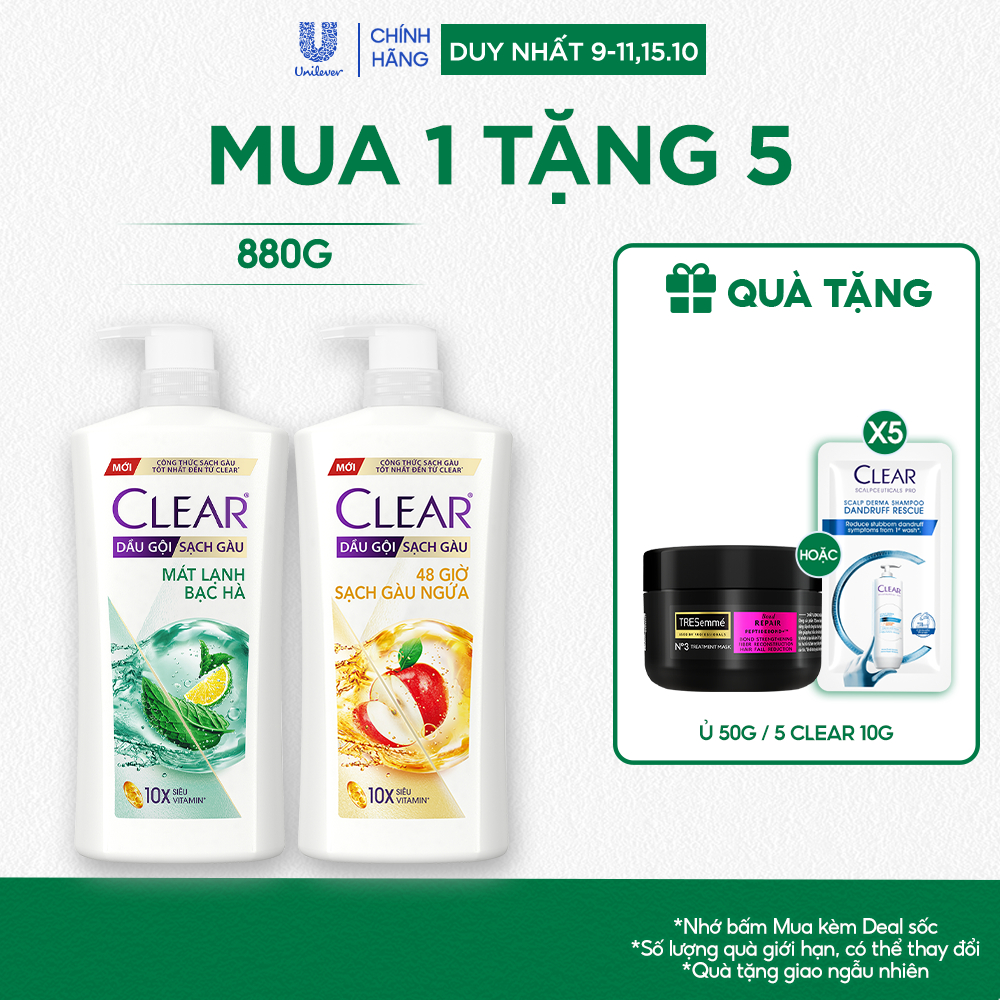 Dầu gội đầu Clear sạch gàu ngứa và vi khuẩn suốt 48 Giờ 880g