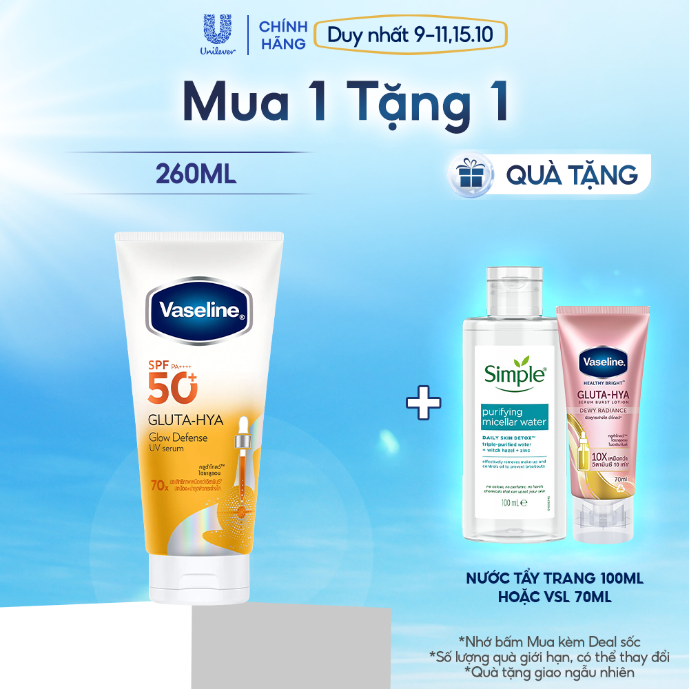Serum chống nắng dưỡng thể hương tươi mát Vaseline Glow Defense SPF50+ PA++++ 260ML/150ML