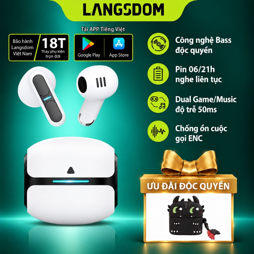 Tai Nghe Bluetooth Gaming Langsdom Theta, Bass trầm ấm, độ trễ cực thấp 50ms…