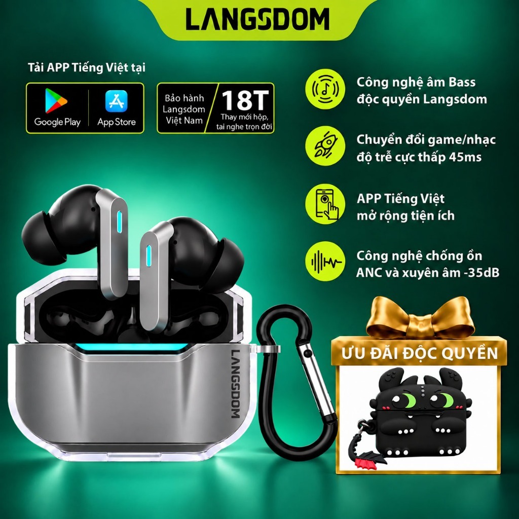 Tai nghe bluetooth Langsdom Zeta, Bass trầm ấm, APP Tiếng Việt, Bluetooth 6.0…